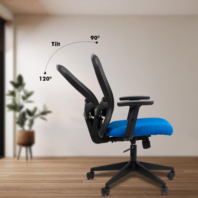 Dale Ergonomic Workstation Chair with Synchro Tilting Mechanism, Hydraulic Height Adjustment, and Heavy Duty Wheels, Blue Seat - Image 4