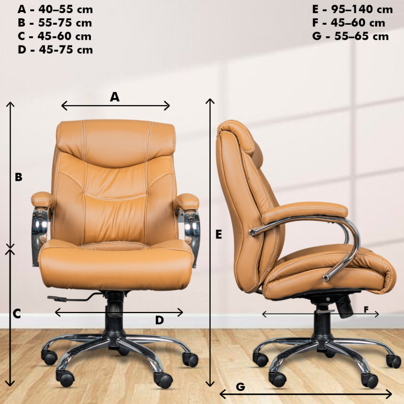 Planet Office Fabio Medium Back Boss Chair with Synchro Tilting Mechanism, Hydraulic Height Adjustment, Rexine Material & Heavy Duty Wheels, Tan Seat - Image 5