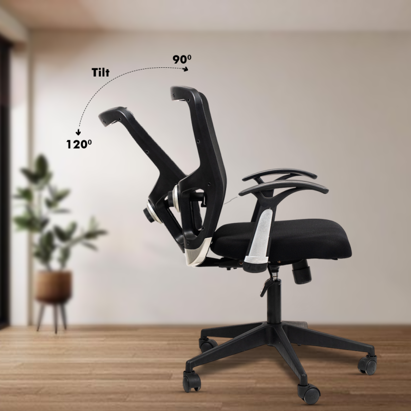 Planet Office Golf Medium Back Ergonomic Workstation Chair with Synchro Tilting Mechanism, Hydraulic Height Adjustment, and Heavy Duty Wheels, Black Seat - Image 4