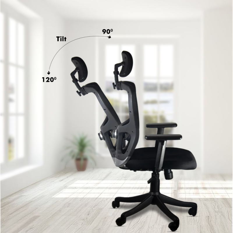 Planet Office Golf High Back Ergonomic Chair with Adjustable Neck & Arm Rest, Synchro Tilting Mechanism, Hydraulic Height Adjustment & Heavy Duty Wheels, Black Seat - Image 4