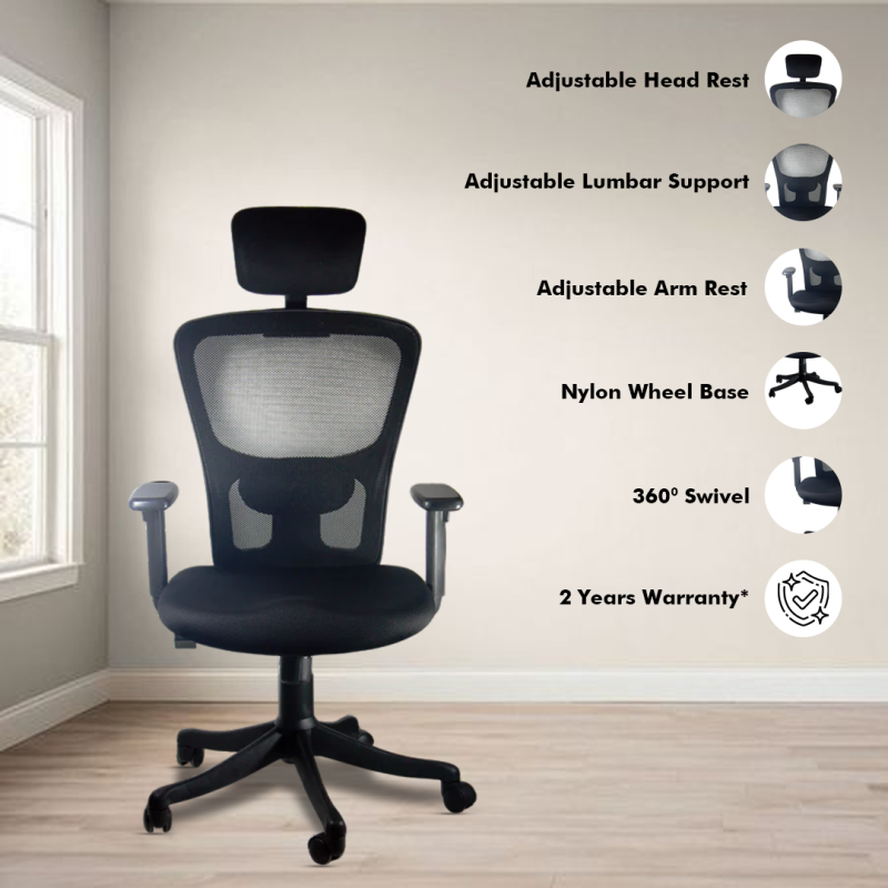 Planet Office Golf High Back Ergonomic Chair with Adjustable Neck & Arm Rest, Synchro Tilting Mechanism, Hydraulic Height Adjustment & Heavy Duty Wheels, Black Seat - Image 2