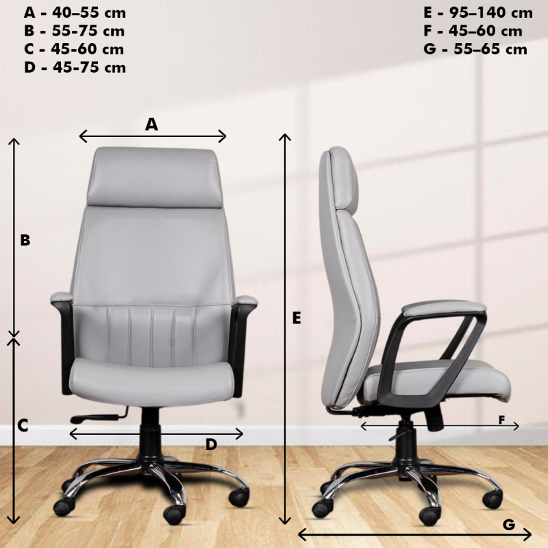 Planet Office Grace High Back Ergonomic Boss Chair with Synchro Tilting Mechanism, Hydraulic Height Adjustment, Rexine Material & Heavy Duty Wheels, Grey Seat - Image 5