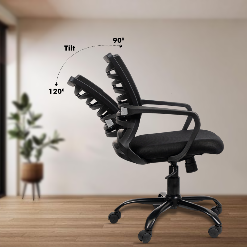 Planet Office Krabee Workstation Chair with Center Tilting Mechanism, Hydraulic Height Adjustment, and Heavy Duty Wheels, Black Seat - Image 4