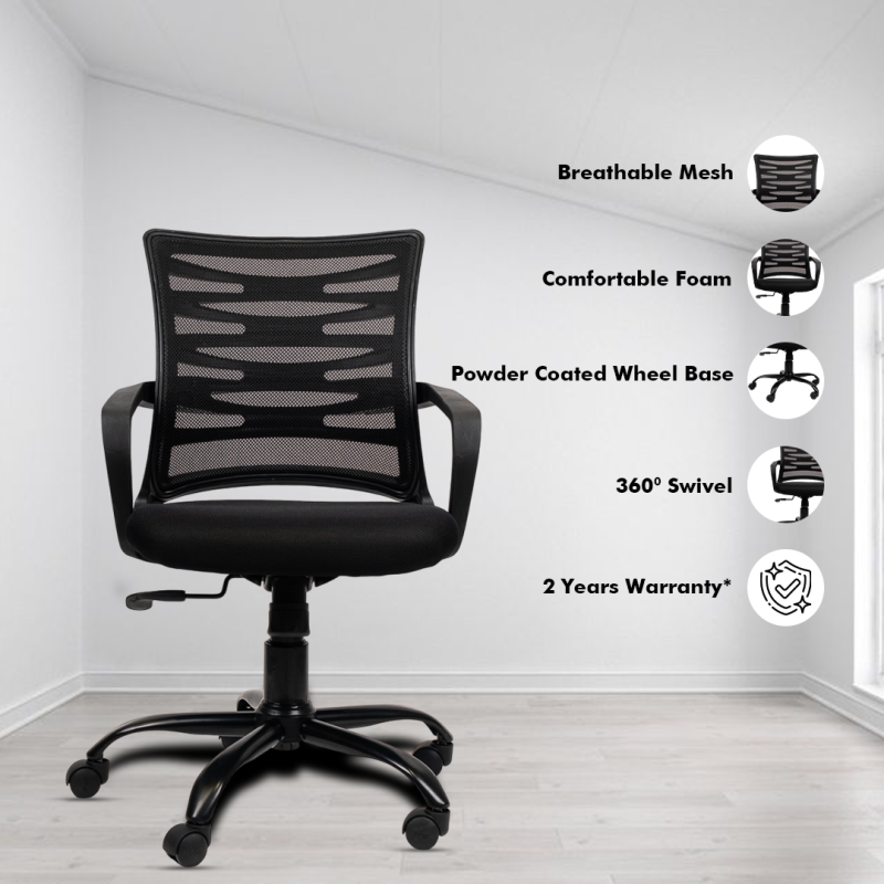 Planet Office Krabee Workstation Chair with Center Tilting Mechanism, Hydraulic Height Adjustment, and Heavy Duty Wheels, Black Seat - Image 2