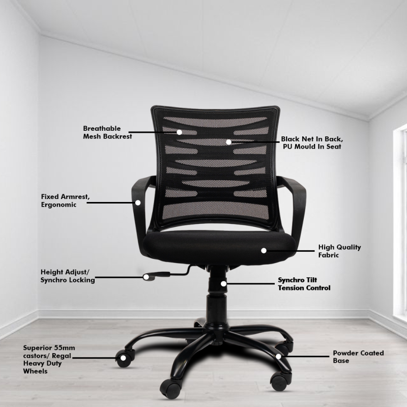 Planet Office Krabee Workstation Chair with Center Tilting Mechanism, Hydraulic Height Adjustment, and Heavy Duty Wheels, Black Seat - Image 3