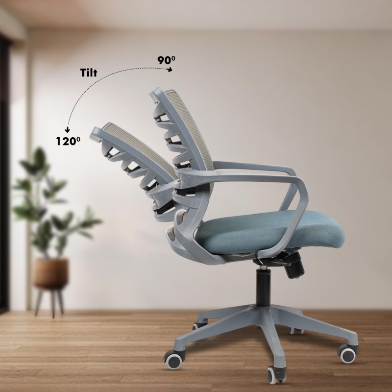 Planet Office Krabee Grey Workstation Chair with Center Tilting Mechanism, Hydraulic Height Adjustment, and Heavy Duty Wheels, Grey Seat - Image 4