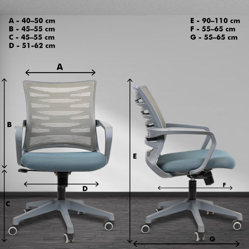 Planet Office Krabee Grey Workstation Chair with Center Tilting Mechanism, Hydraulic Height Adjustment, and Heavy Duty Wheels, Grey Seat - Image 5