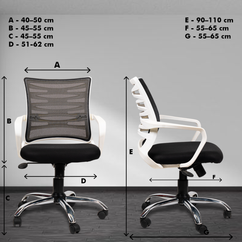 Krabee White Workstation Chair with Center Tilting Mechanism, Hydraulic Height Adjustment, and Heavy Duty Wheels, Black Seat - Image 5