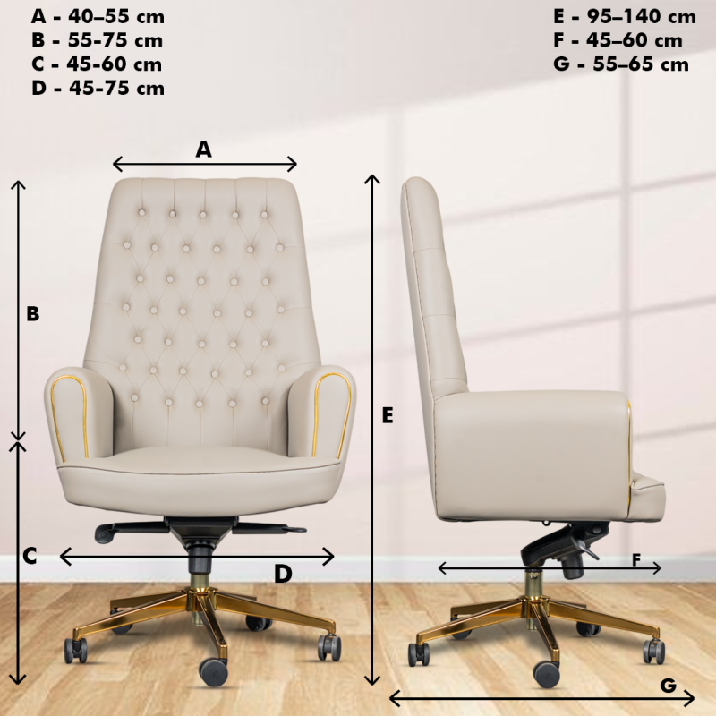 Planet Office Legacy High Back Boss Chair with Center Tilting Mechanism, Hydraulic Height Adjustment, Rexine Material & Heavy Duty Wheels, Beige Seat - Image 5