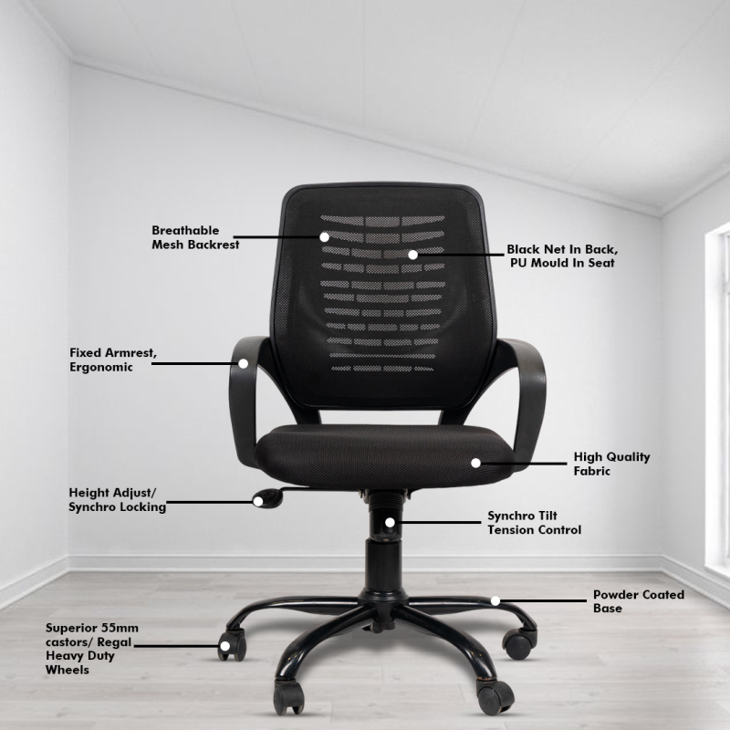 Planet Office Libra Workstation Chair with Center Tilting Mechanism, Hydraulic Height Adjustment, and Heavy Duty Wheels, Black Seat - Image 3