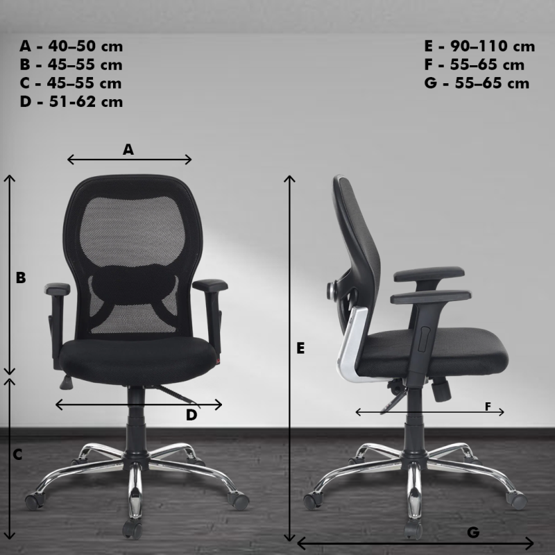 Planet Office Matrix Black Medium Back Ergonomic Chair with Adjustable Arm Rest, Synchro Tilting Mechanism, Hydraulic Height Adjustment & Heavy Duty Wheels, Black Seat - Image 5