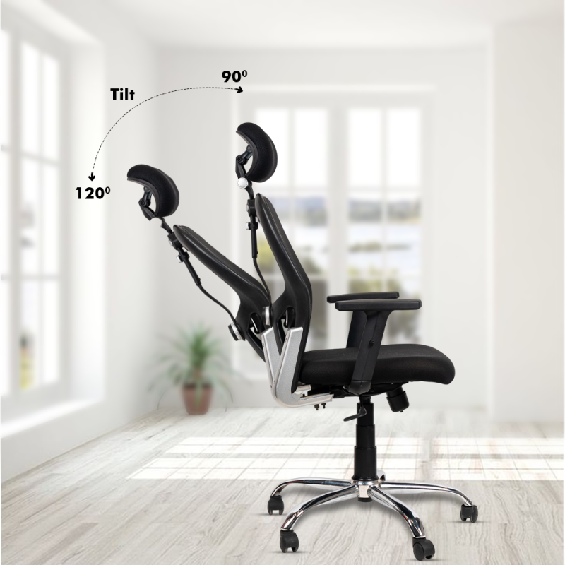 Planet Office Matrix Black High Back Ergonomic Chair with Adjustable Neck & Arm Rest, Synchro Tilting Mechanism, Hydraulic Height Adjustment & Heavy Duty Wheels, Black Seat - Image 4