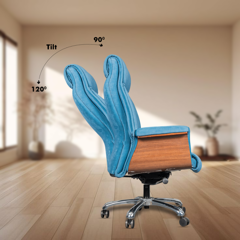 Planet Office Molto High Back Ergonomic Boss Chair with Synchro Tilting Mechanism, Hydraulic Height Adjustment, Rexine Material & Heavy Duty Wheels, Blue Seat - Image 4