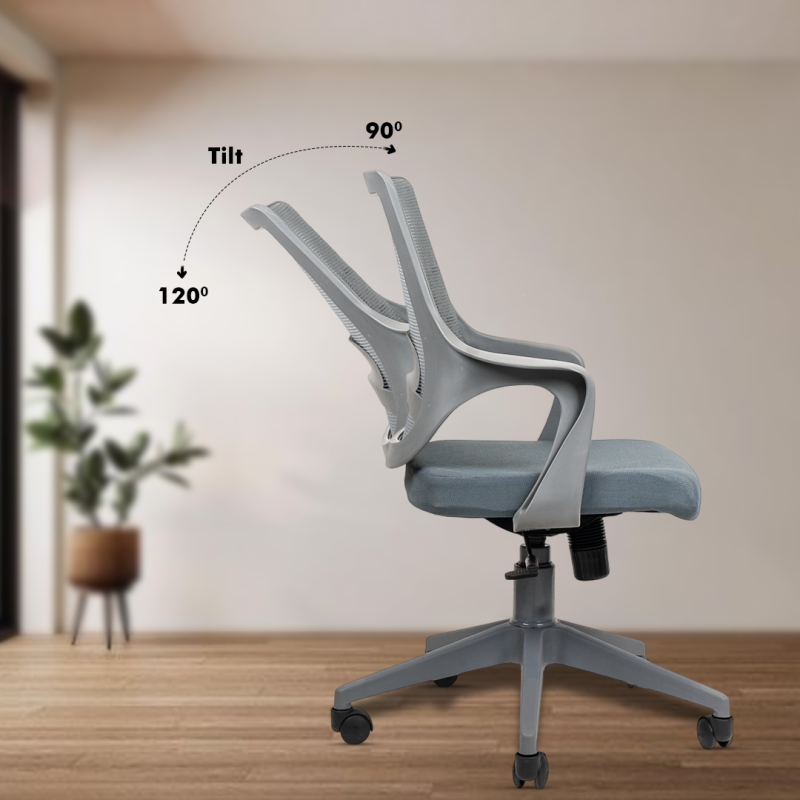 Planet Office Mono Grey Workstation Chair with Center Tilting Mechanism, Hydraulic Height Adjustment, and Heavy Duty Wheels, Grey Seat - Image 4