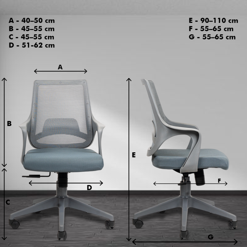 Planet Office Mono Grey Workstation Chair with Center Tilting Mechanism, Hydraulic Height Adjustment, and Heavy Duty Wheels, Grey Seat - Image 5