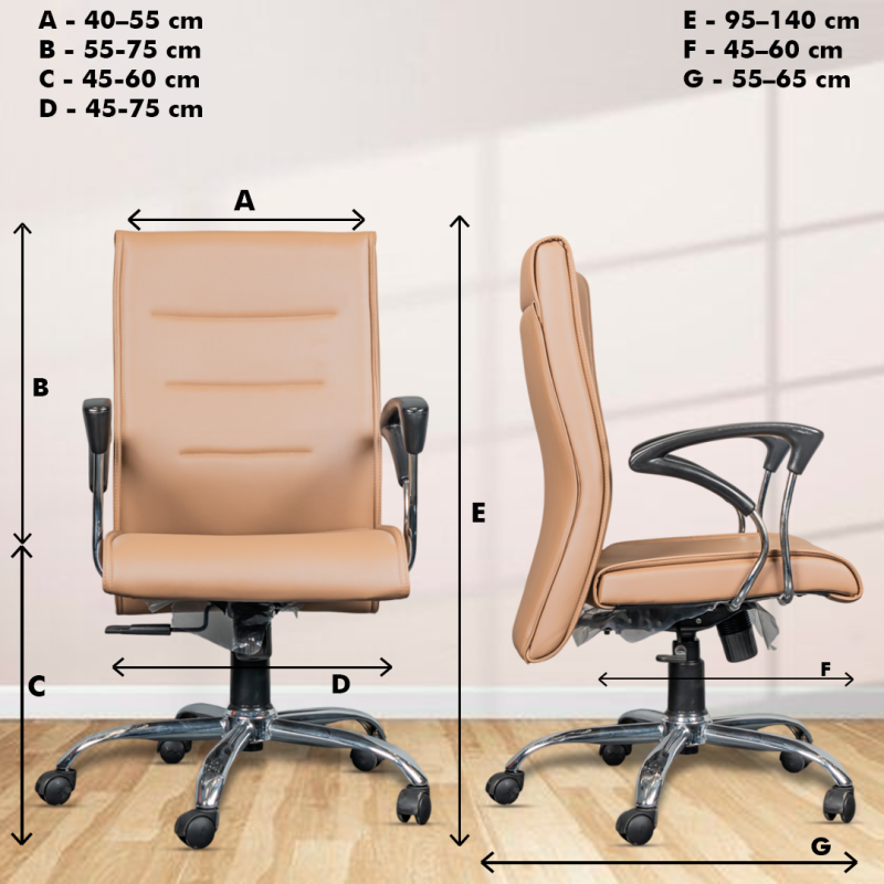 Planet Office Octiva Medium Back Ergonomic Boss Chair with Synchro Tilting Mechanism, Hydraulic Height Adjustment, Rexine Material & Heavy Duty Wheels, Tan Seat - Image 5