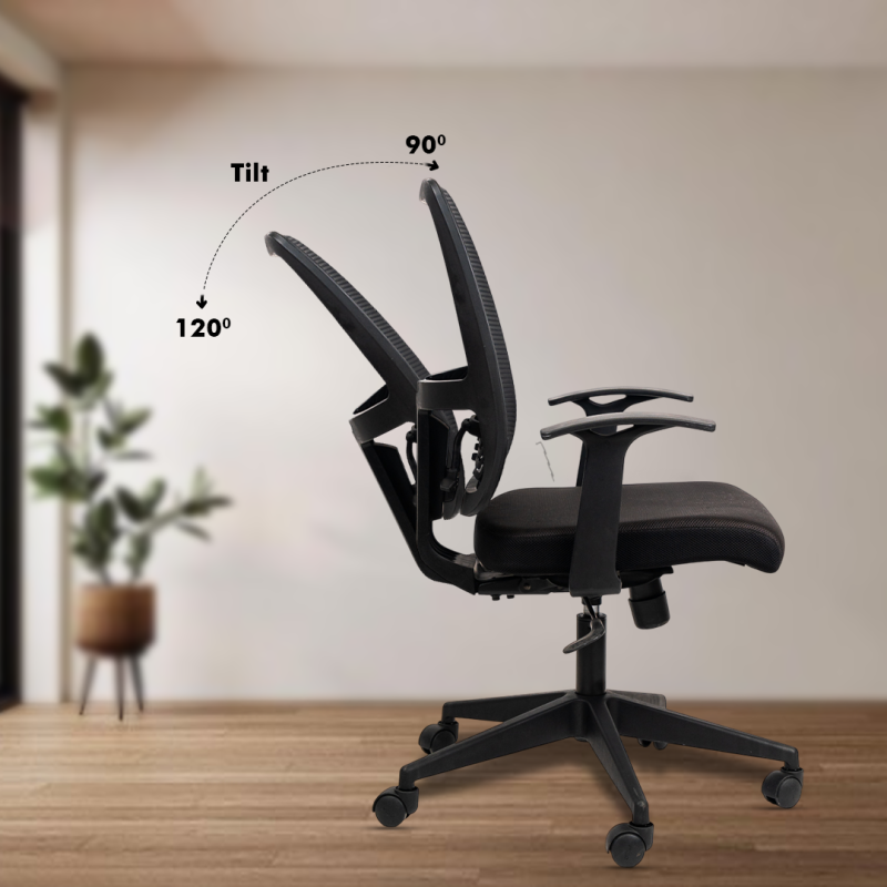 Polo Black Ergonomic Workstation Chair with Synchro Tilting Mechanism, Hydraulic Height Adjustment, and Heavy Duty Wheels, Black Seat - Image 4