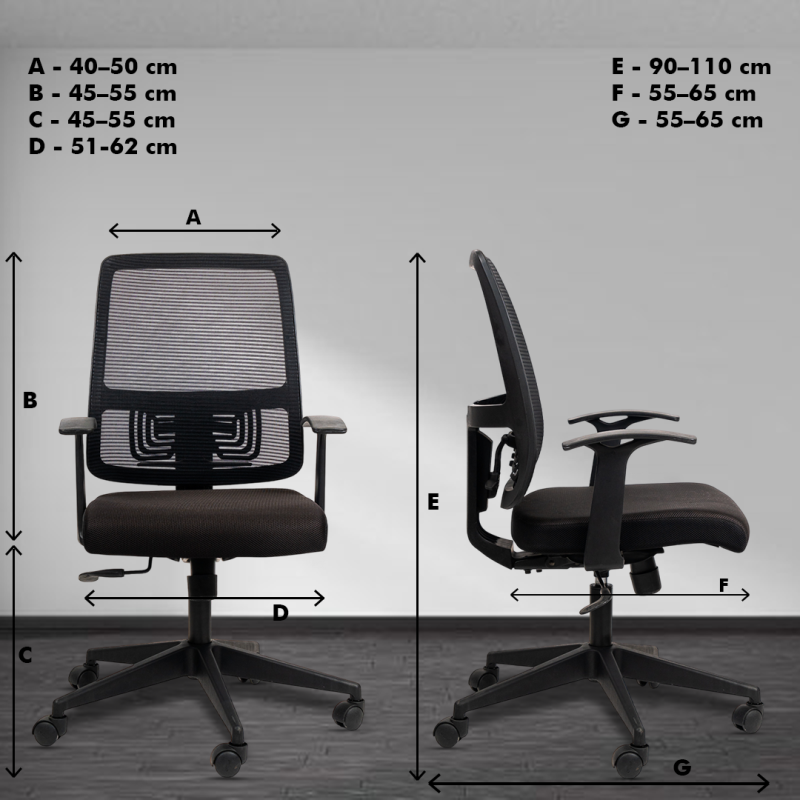 Polo Black Ergonomic Workstation Chair with Synchro Tilting Mechanism, Hydraulic Height Adjustment, and Heavy Duty Wheels, Black Seat - Image 5