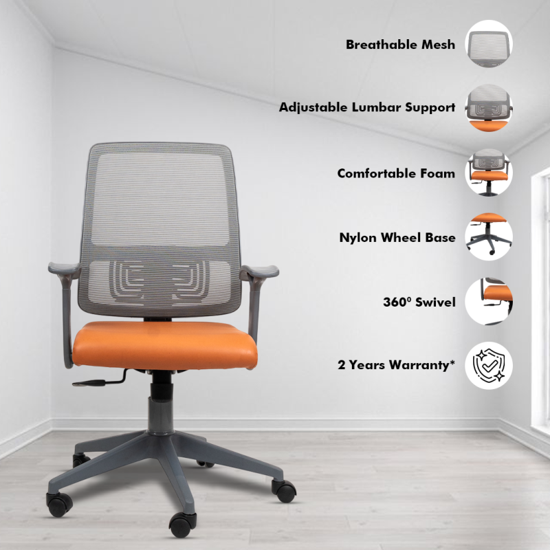 Planet Office Polo Grey Medium Back Ergonomic Workstation Chair with Tilting Mechanism, Hydraulic Height Adjustment, and Heavy Duty Wheels, Tan Seat - Image 2