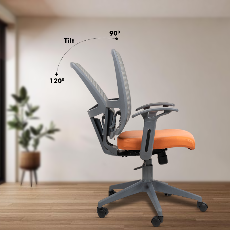 Planet Office Polo Grey Medium Back Ergonomic Workstation Chair with Tilting Mechanism, Hydraulic Height Adjustment, and Heavy Duty Wheels, Tan Seat - Image 4