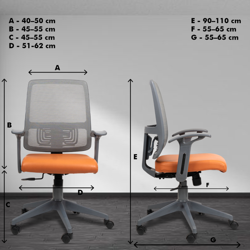 Planet Office Polo Grey Medium Back Ergonomic Workstation Chair with Tilting Mechanism, Hydraulic Height Adjustment, and Heavy Duty Wheels, Tan Seat - Image 5