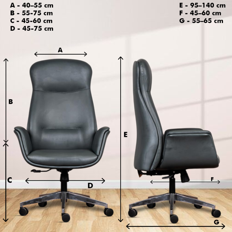 Planet Office Throne High Back Ergonomic Boss Chair with Synchro Tilting Mechanism, Hydraulic Height Adjustment, Rexine Material & Heavy Duty Wheels, Black Seat - Image 5