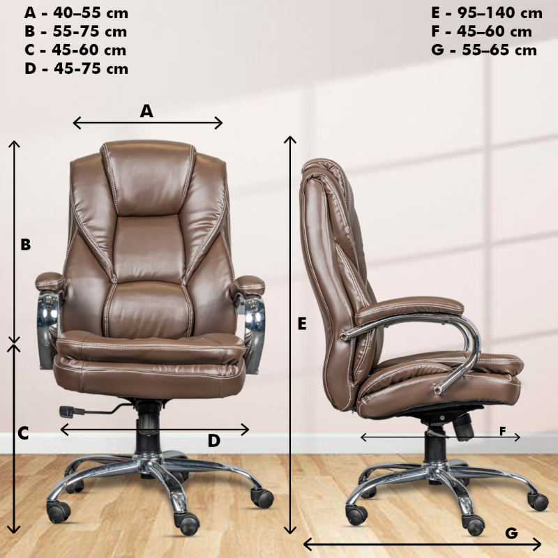 Vatican High Back Boss Chair with Center Tilting Mechanism, Hydraulic Height Adjustment, Rexine Material & Heavy Duty Wheels, Brown Seat - Image 5