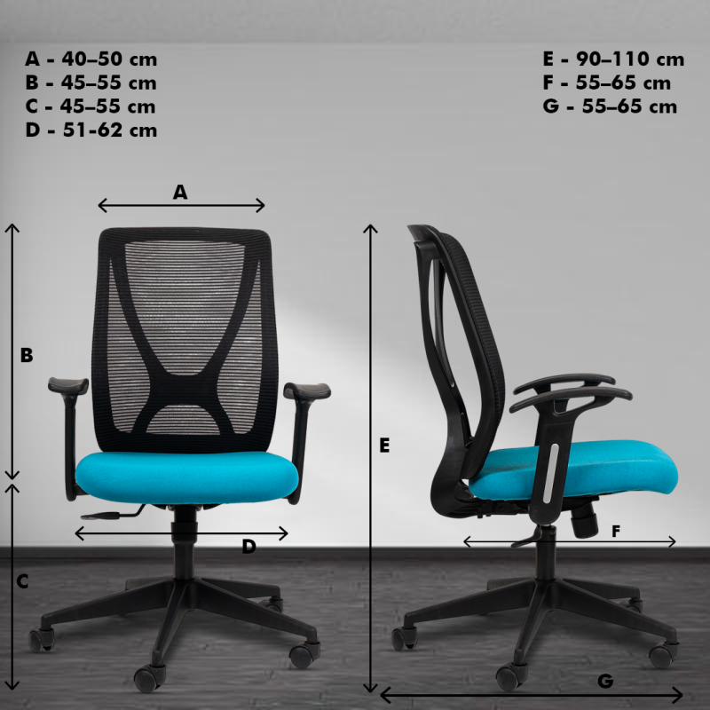 X Mesh Ergonomic Workstation Chair with Synchro Tilting Mechanism, Hydraulic Height Adjustment, and Heavy Duty Wheels, Blue Seat - Image 5