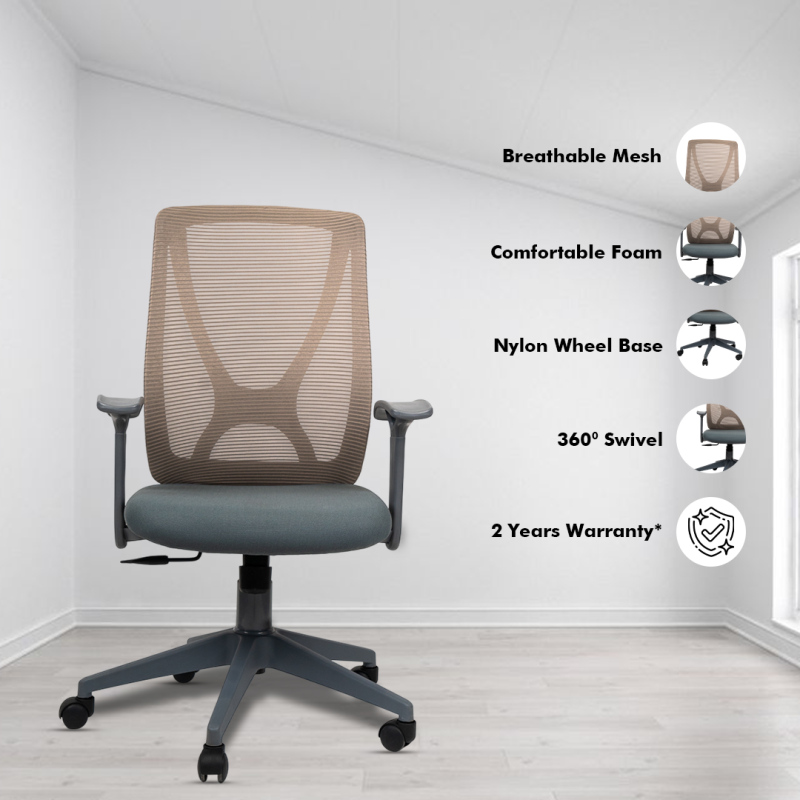 Planet Office X Mesh Grey Ergonomic Workstation Chair with Synchro Tilting Mechanism, Hydraulic Height Adjustment, and Heavy Duty Wheels, Grey Seat - Image 2