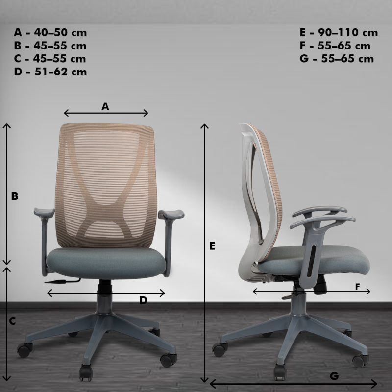 Planet Office X Mesh Grey Ergonomic Workstation Chair with Synchro Tilting Mechanism, Hydraulic Height Adjustment, and Heavy Duty Wheels, Grey Seat - Image 5