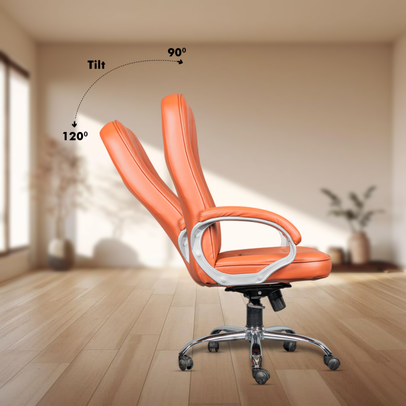 Zello High Back Boss Chair with Center Tilting Mechanism, Hydraulic Height Adjustment, Rexine Material & Heavy Duty Wheels, Tan Seat - Image 4