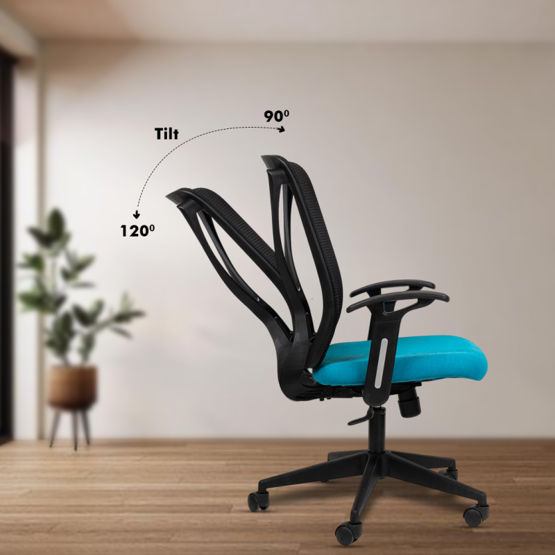 X Mesh Ergonomic Workstation Chair with Synchro Tilting Mechanism, Hydraulic Height Adjustment, and Heavy Duty Wheels, Blue Seat - Image 4