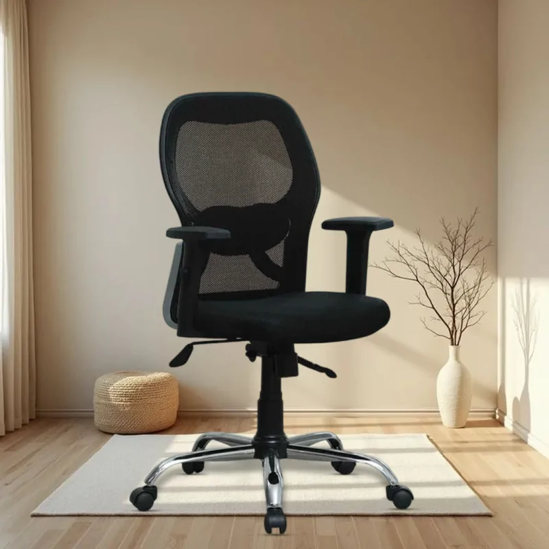 Matrix Medium Back Ergonomic Chair with Adjustable Arm Rest, Synchro Tilting Mechanism, Hydraulic Height Adjustment & Heavy Duty Wheels, Black Seat