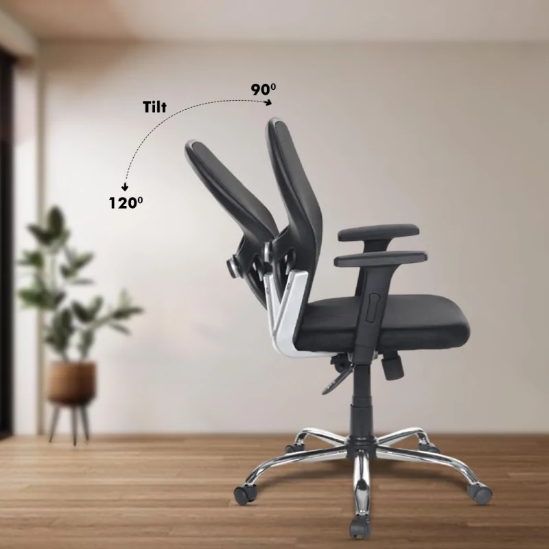 Matrix Medium Back Ergonomic Chair with Adjustable Arm Rest, Synchro Tilting Mechanism, Hydraulic Height Adjustment & Heavy Duty Wheels, Black Seat - Image 4