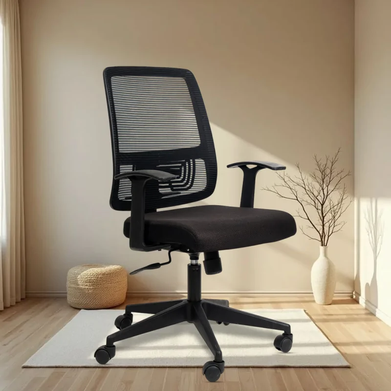 Polo Ergonomic Workstation Chair with Synchro Tilting Mechanism, Hydraulic Height Adjustment, and Heavy Duty Wheels, Black Seat