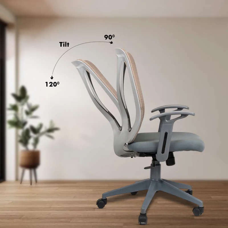 X Mesh Grey Ergonomic Workstation Chair with Synchro Tilting Mechanism, Hydraulic Height Adjustment, and Heavy Duty Wheels, Grey Seat - Image 4