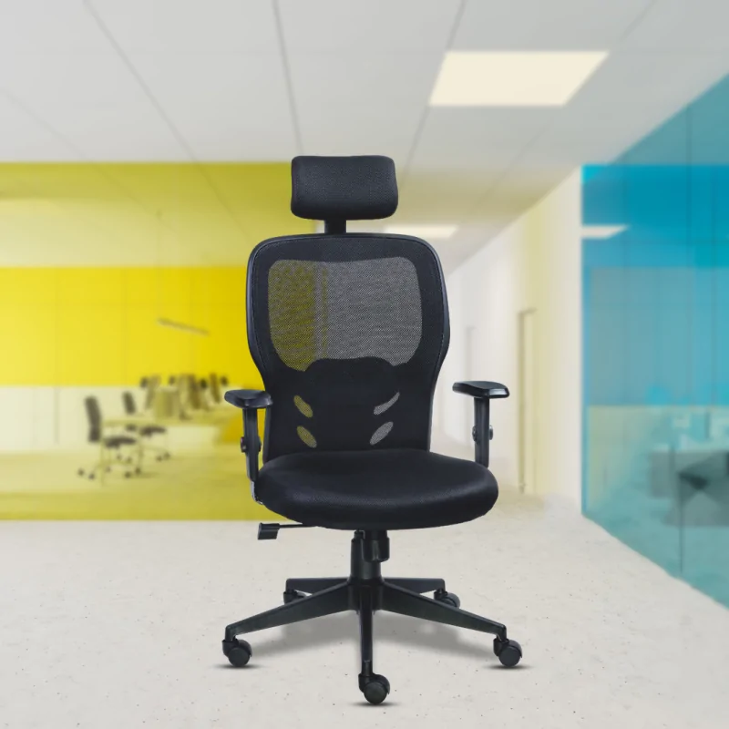 Atom High Back Ergonomic Chair with Adjustable Headrest & Armrests, Synchro Tilting Mechanism, Lumbar Support & Durable Nylon Base