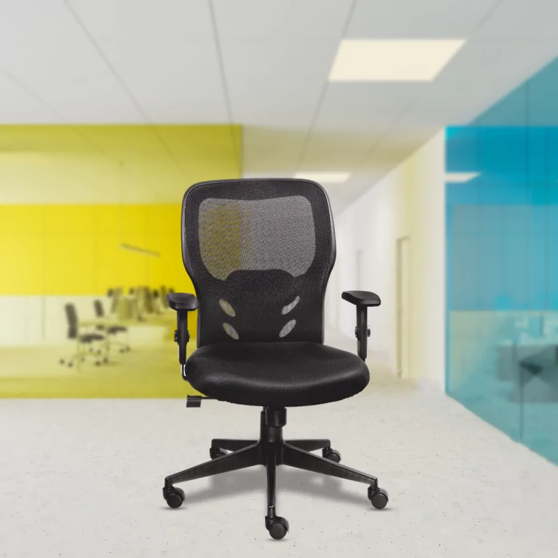 Atom Medium Back Ergonomic Chair with Armrests, Synchro Tilting Mechanism, Lumbar Support & Durable Nylon Base