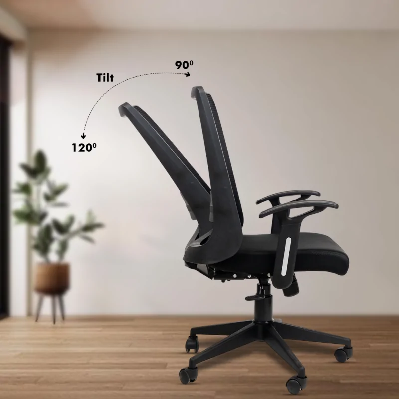 Ample Ergonomic Workstation Chair with Synchro Tilting Mechanism, Hydraulic Height Adjustment, and Heavy Duty Wheels, Black Seat - Image 4