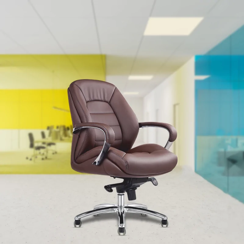 Boss Brown Medium Back Luxury Chair with Knee-Tilt Mechanism, Multi-Locking Function, Aluminium Die-Cast Armrests with Padded Cushion, Aluminium Die-Cast Base, 60mm Nylon Castors, and Class 4 Gas Lift.