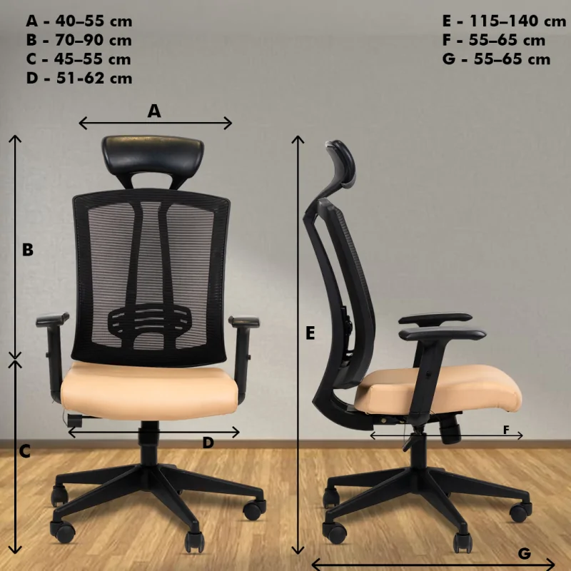 Datsun High Back Ergonomic Chair with Adjustable Arm Rest, Synchro Tilting Mechanism, Hydraulic Height Adjustment & Heavy Duty Wheels, Tan Seat - Image 5