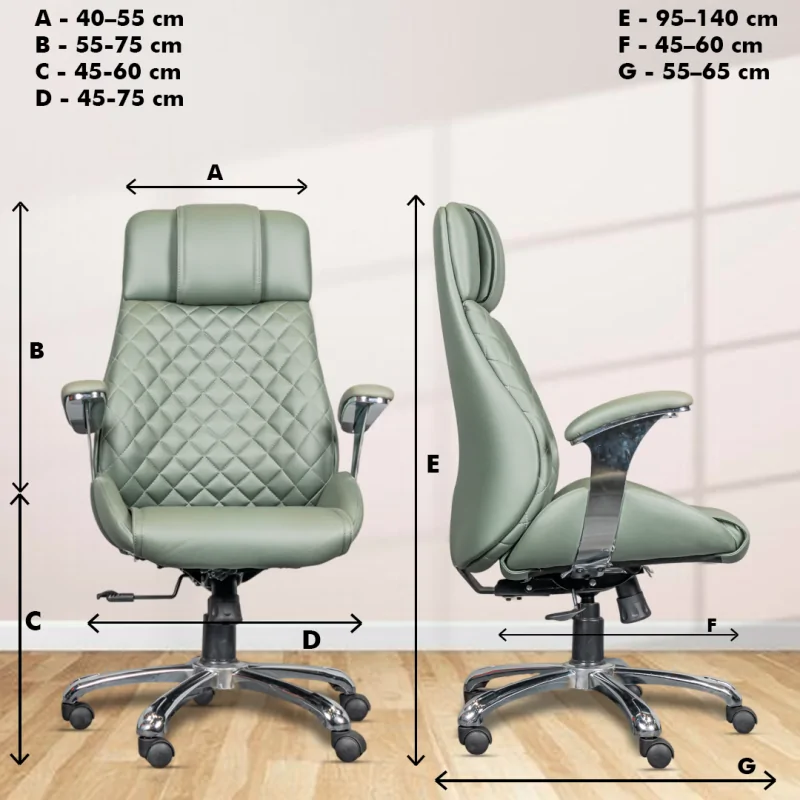 Elegant High Back Ergonomic Boss Chair with Synchro Tilting Mechanism, Hydraulic Height Adjustment, Rexine Material & Heavy Duty Wheels, Green Seat - Image 5