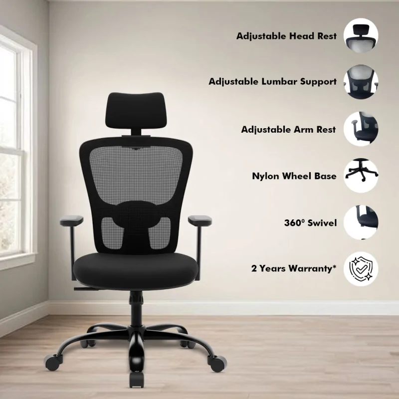 Golf High Back Ergonomic Chair with Adjustable Neck & Arm Rest, Synchro Tilting Mechanism, Hydraulic Height Adjustment & Heavy Duty Wheels, Black Seat - Image 2