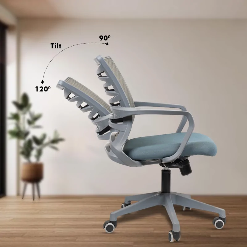 Krabee Grey Workstation Chair with Center Tilting Mechanism, Hydraulic Height Adjustment, and Heavy Duty Wheels, Grey Seat - Image 4