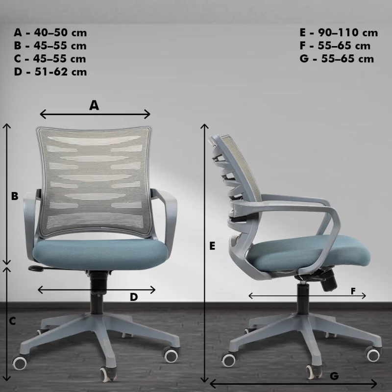 Krabee Grey Workstation Chair with Center Tilting Mechanism, Hydraulic Height Adjustment, and Heavy Duty Wheels, Grey Seat - Image 5