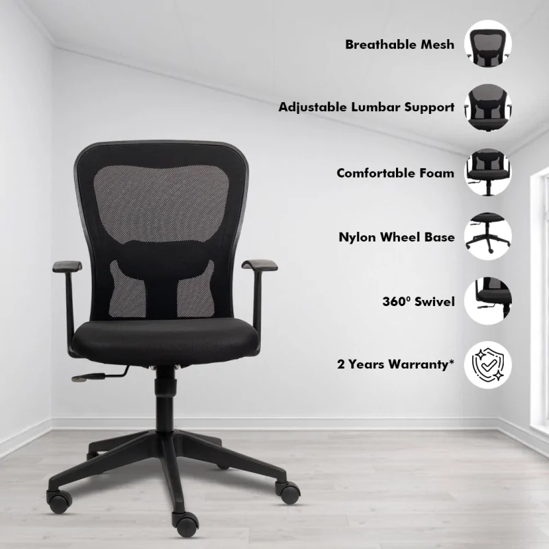 Matrix One Ergonomic Workstation Chair with Synchro Tilting Mechanism, Hydraulic Height Adjustment, and Heavy Duty Wheels, Black Seat - Image 2