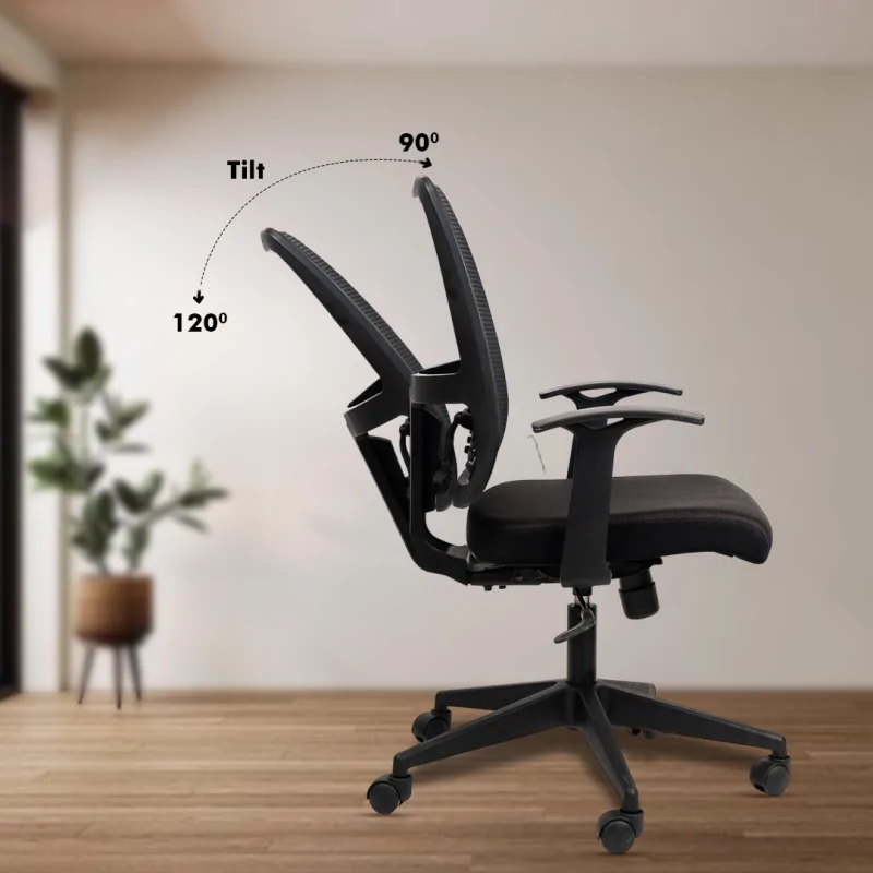 Polo Ergonomic Workstation Chair with Synchro Tilting Mechanism, Hydraulic Height Adjustment, and Heavy Duty Wheels, Black Seat - Image 4