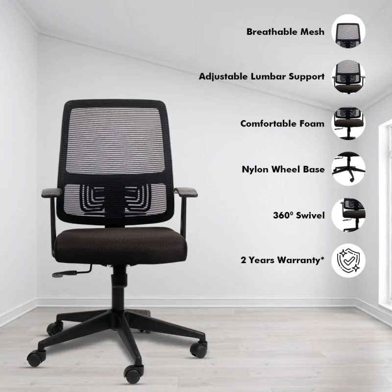 Polo Ergonomic Workstation Chair with Synchro Tilting Mechanism, Hydraulic Height Adjustment, and Heavy Duty Wheels, Black Seat - Image 2