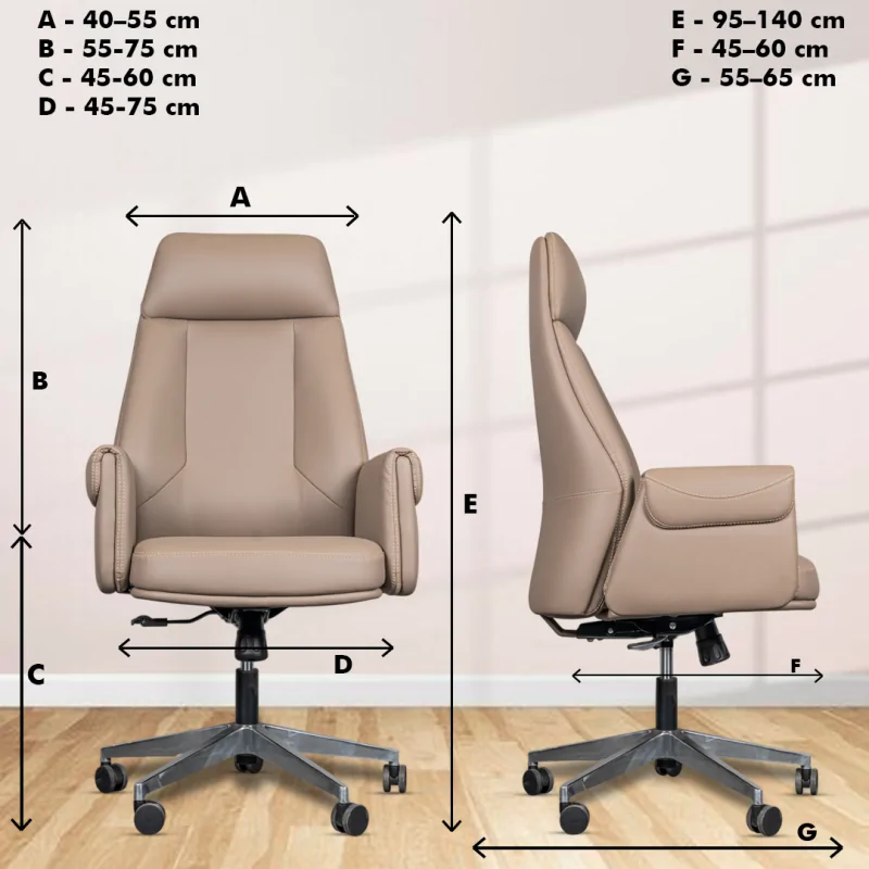 Stella High Back Ergonomic Boss Chair with Synchro Tilting Mechanism, Hydraulic Height Adjustment, Rexine Material & Heavy Duty Wheels, Beige Seat - Image 5