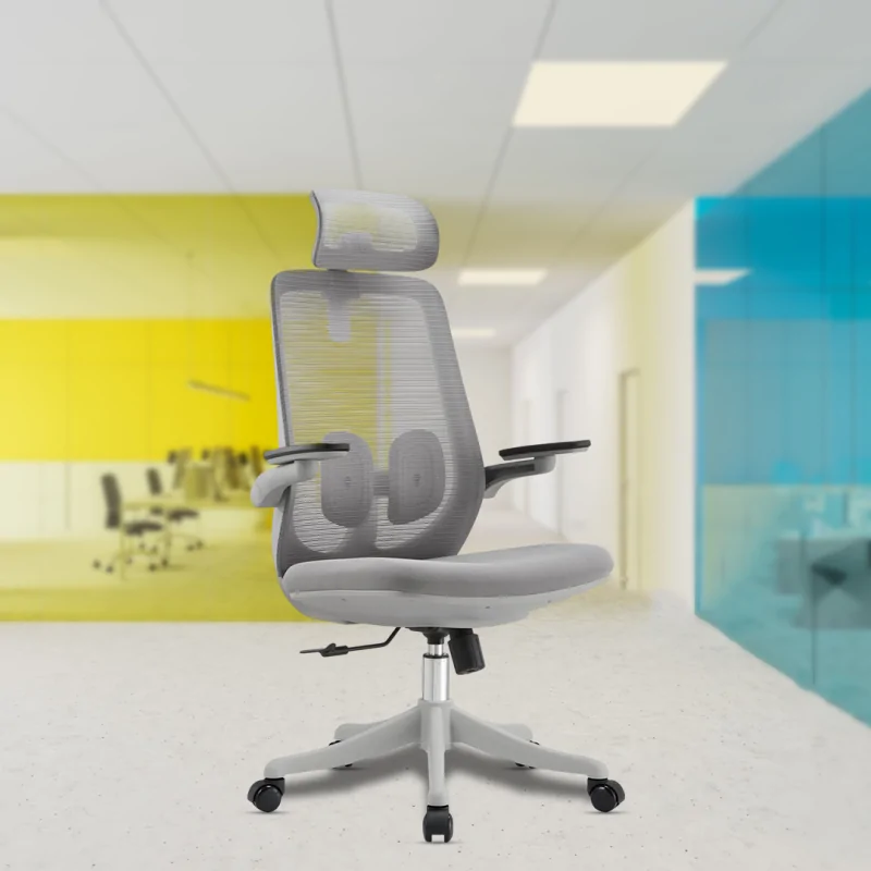 WINNER HB Mesh Medium Back Ergonomic Chair with Adjustable Lumbar Support, Flipping Armrests with PU Pad, Centre Tilt Mechanism, Glass-Filled Nylon Base, and Heavy Duty Castors.